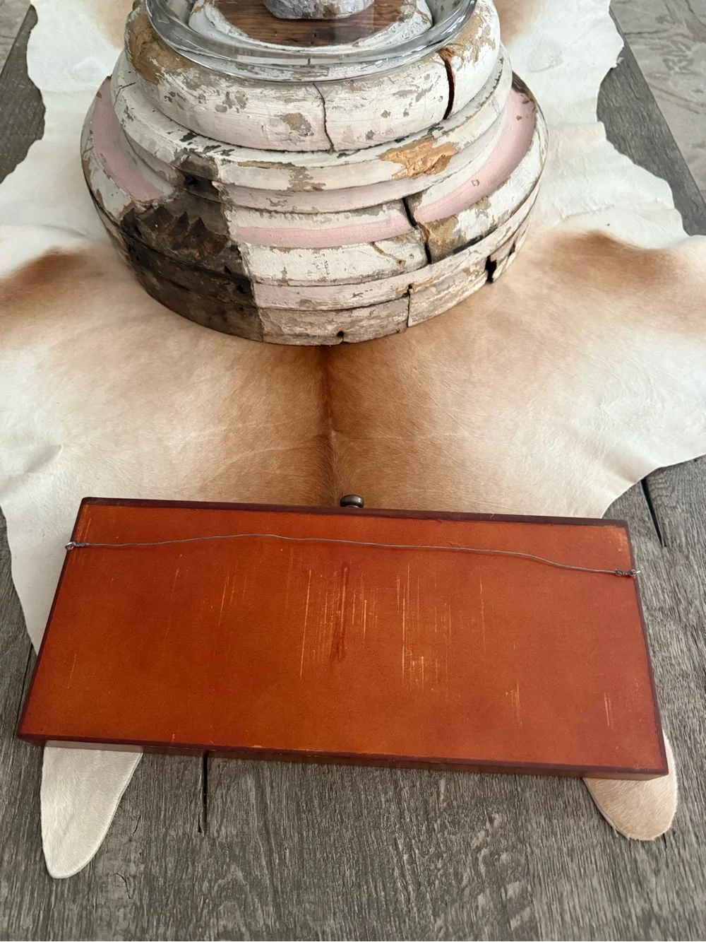 Wooden Desk Organizer Tray in Rust Brown - Display Trinket Shelf